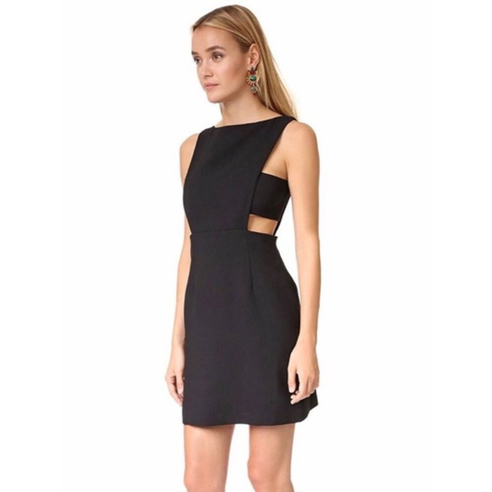 Jill Jill Stuart Black Tie Side Cut-Out Wedding Guest Luxury Mini Dress, Sze 2
